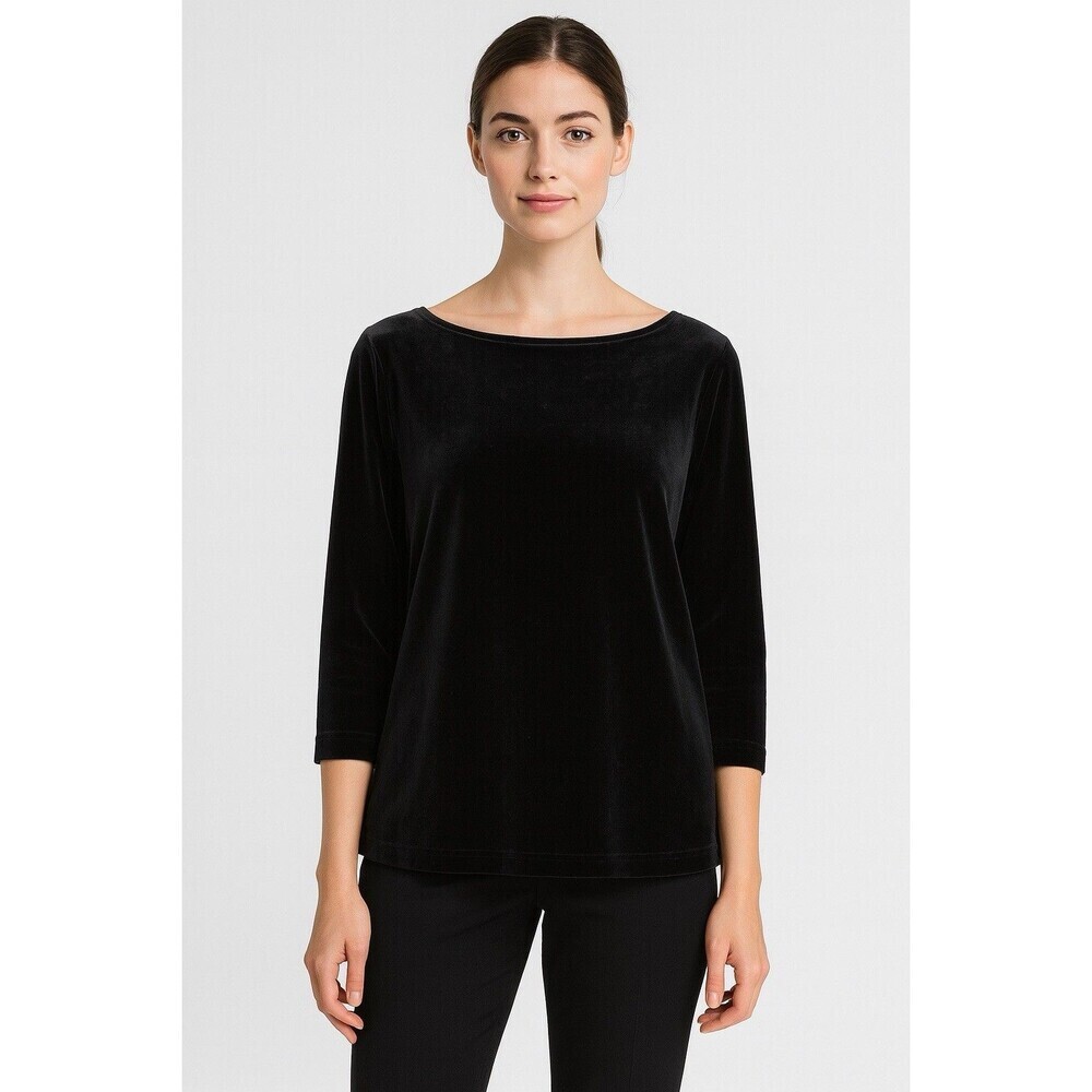 DRESSBARN Women’s Blouse Top L Velvet 3/4 Sleeve Crew Nick Stretch Minimalist